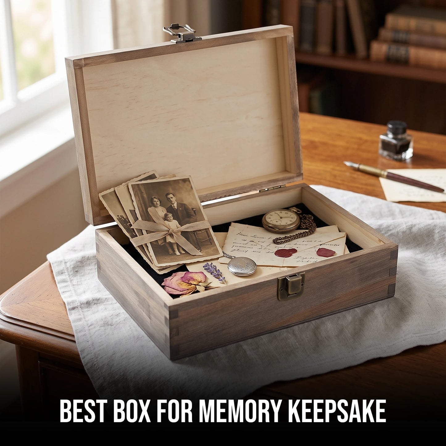 Premium Wooden Keepsake Gift Box with Metal Latch – 8.5" x 6" x 2.5"