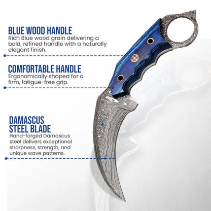 7.5′ Handmade Damascus Steel Karambit Knife With Leather Sheath