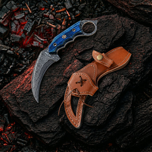 7.5′ Handmade Damascus Steel Karambit Knife With Leather Sheath