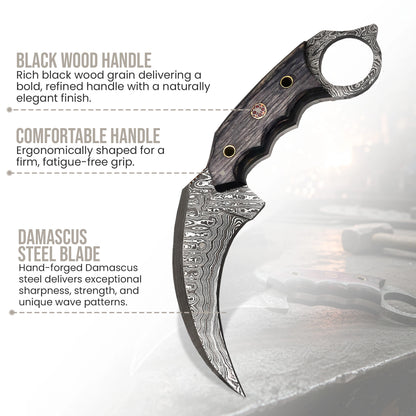 7.5′ Handmade Damascus Steel Karambit Knife With Leather Sheath