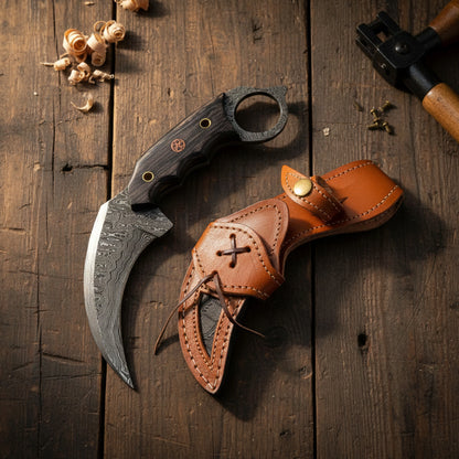 7.5′ Handmade Damascus Steel Karambit Knife With Leather Sheath