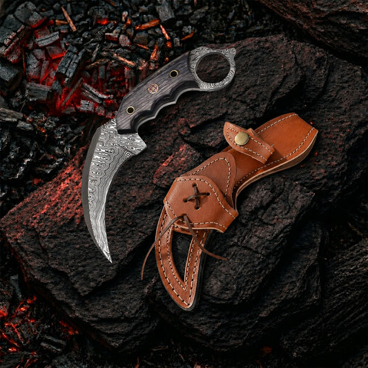 7.5′ Handmade Damascus Steel Karambit Knife With Leather Sheath
