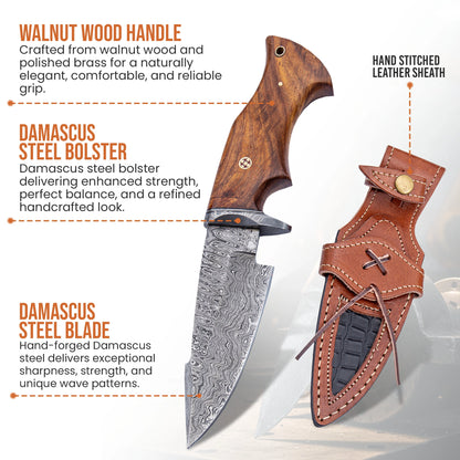 10′ Handmade Damascus Steel Knife with Leather Sheath | MLK-0001