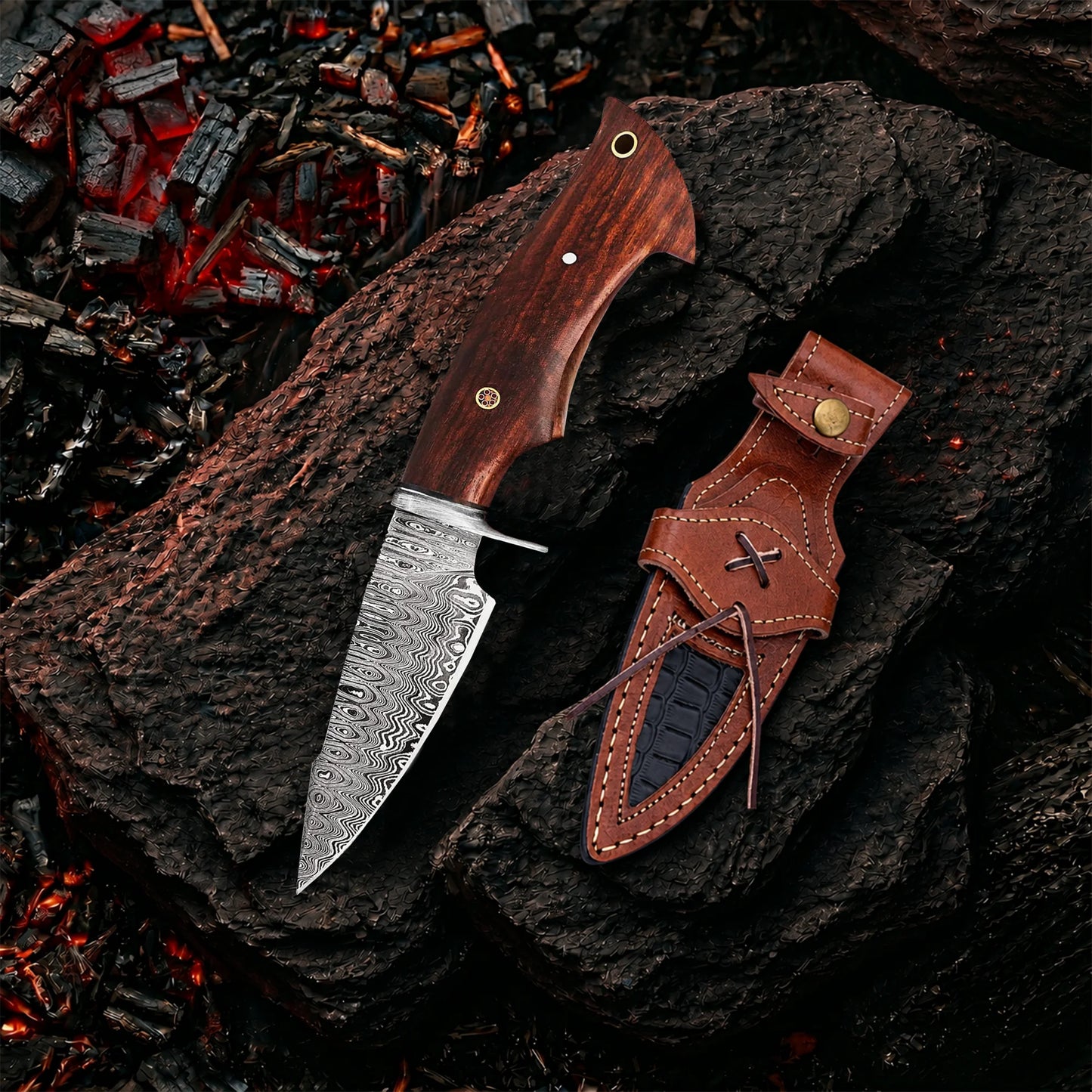 10′ Handmade Damascus Steel Knife with Leather Sheath | MLK-0001