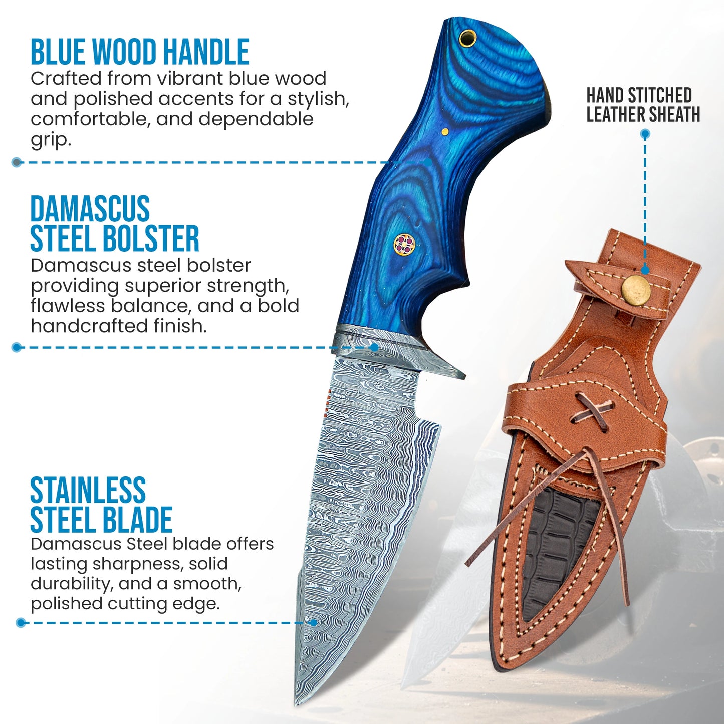 10′ Handmade Damascus Steel Knife with Leather Sheath | MLK-0003