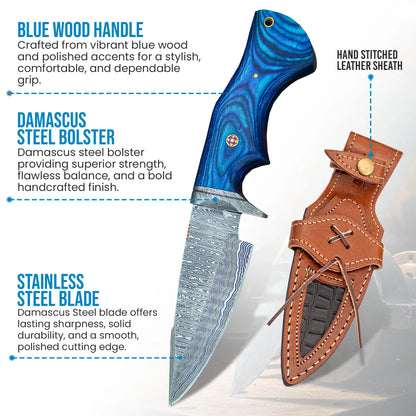 10′ Handmade Damascus Steel Knife with Leather Sheath | MLK-0003