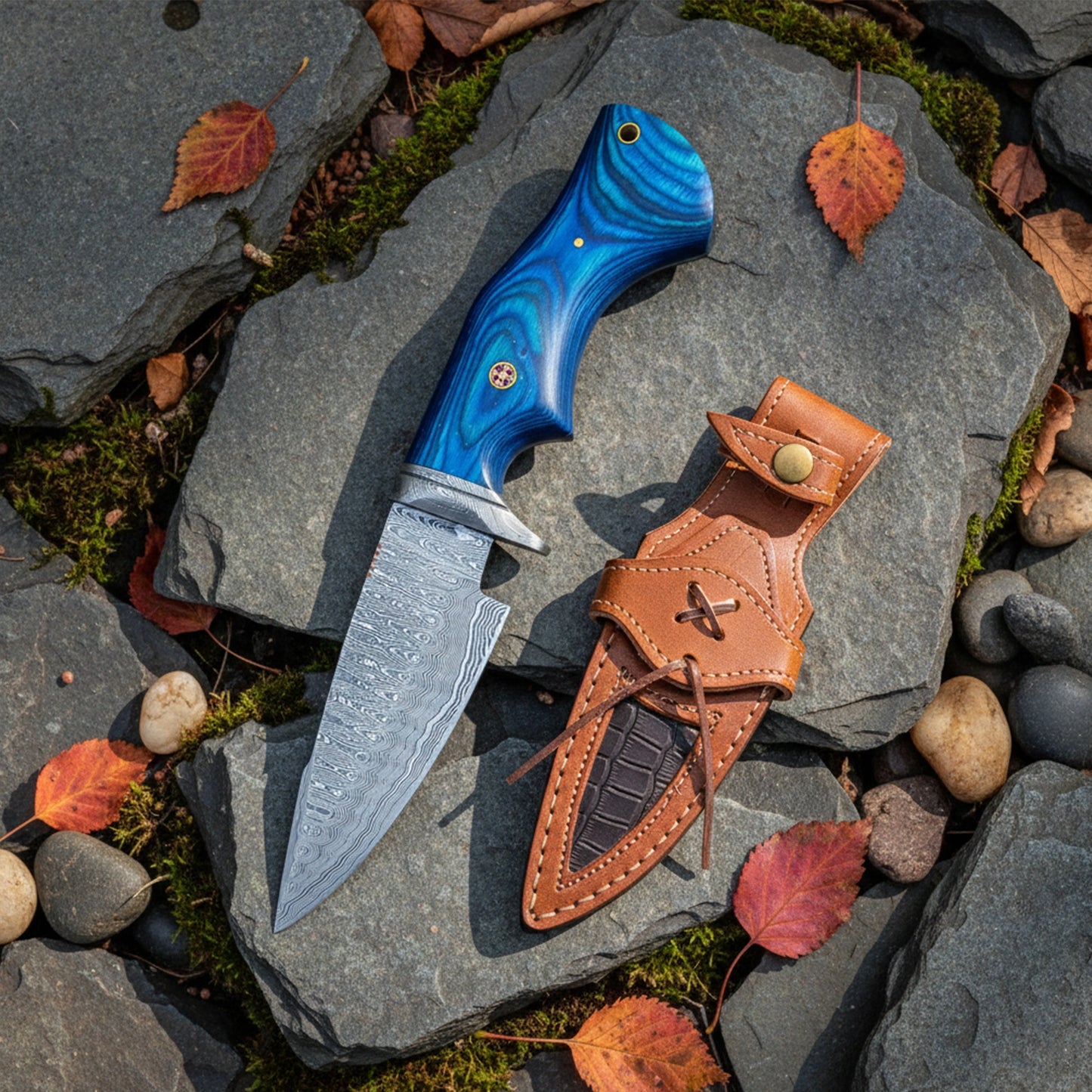 10′ Handmade Damascus Steel Knife with Leather Sheath | MLK-0003