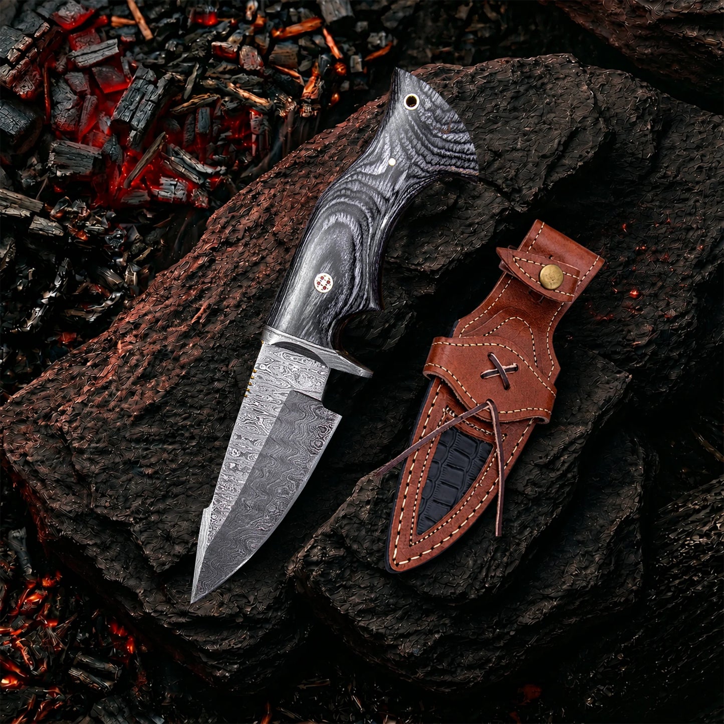 10′ Handmade Damascus Steel Knife with Leather Sheath | MLK-0004