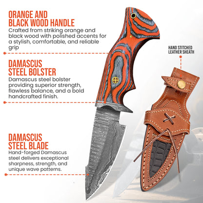 10′ Handmade Damascus Steel Knife with Leather Sheath | MLK-0005