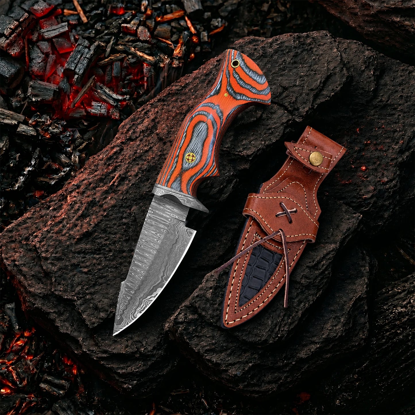 10′ Handmade Damascus Steel Knife with Leather Sheath | MLK-0005