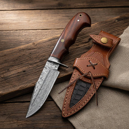 10′ Handmade Damascus Steel Knife with Leather Sheath | MLK-0006