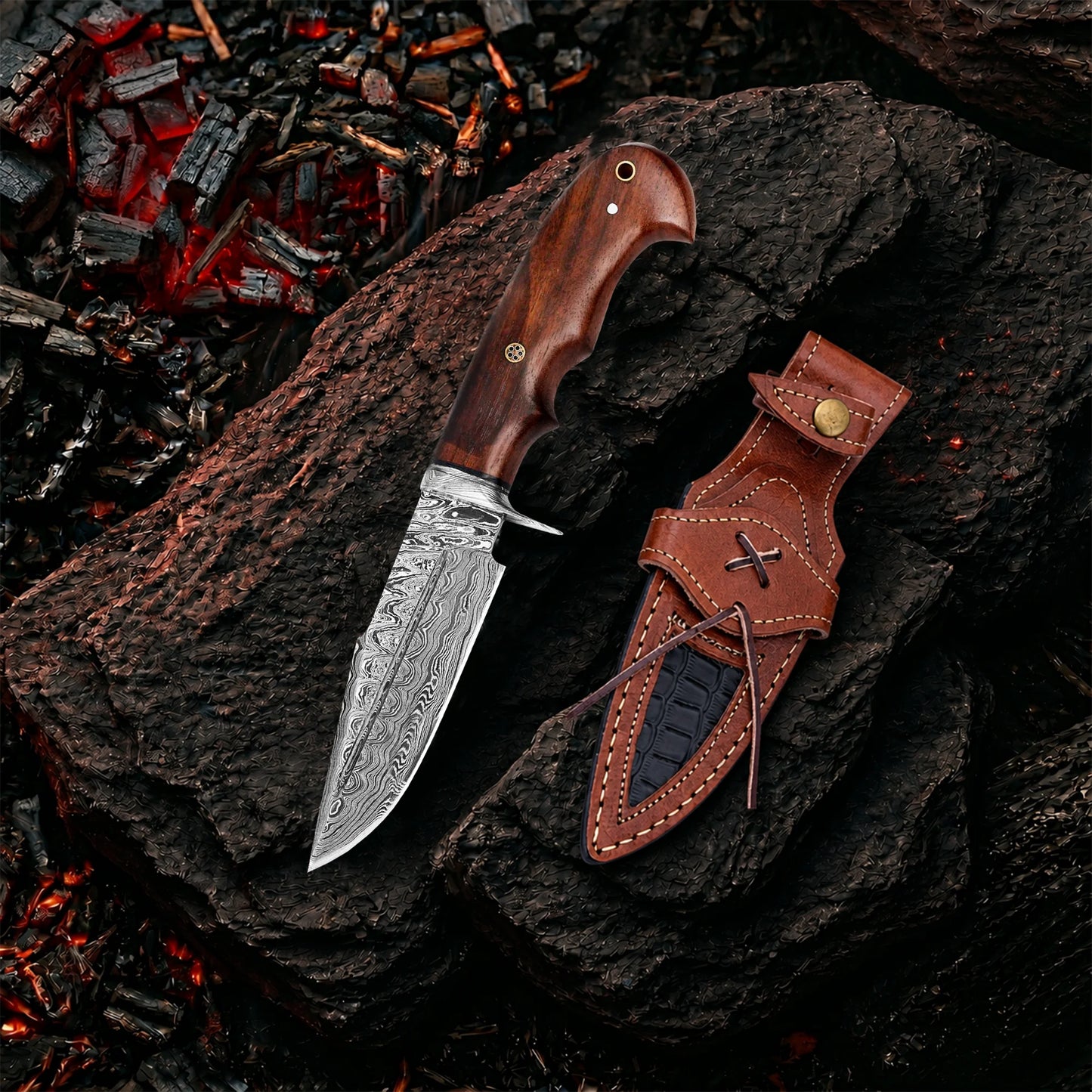 10′ Handmade Damascus Steel Knife with Leather Sheath | MLK-0006