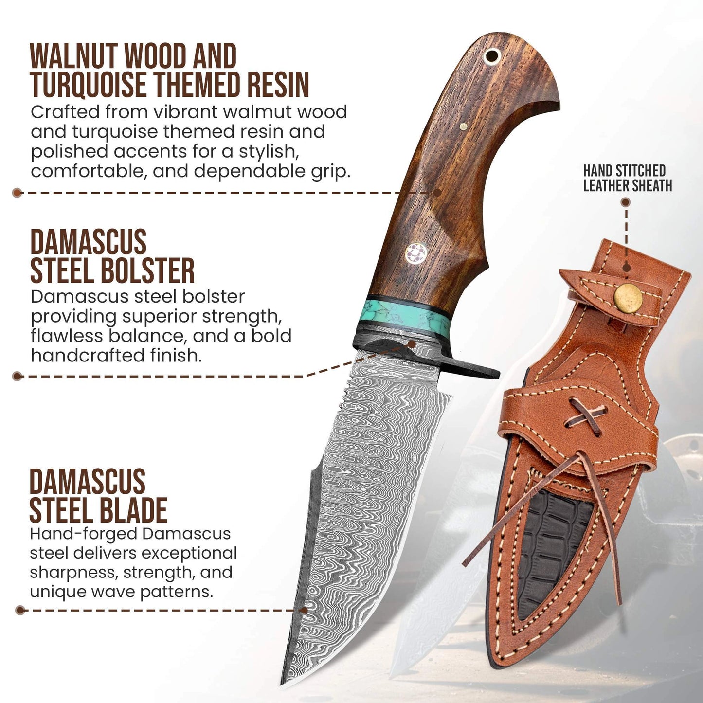 10′ Handmade Damascus Steel Knife with Leather Sheath | MLK-011