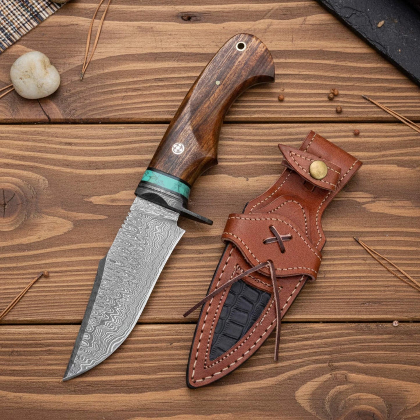 10′ Handmade Damascus Steel Knife with Leather Sheath | MLK-011