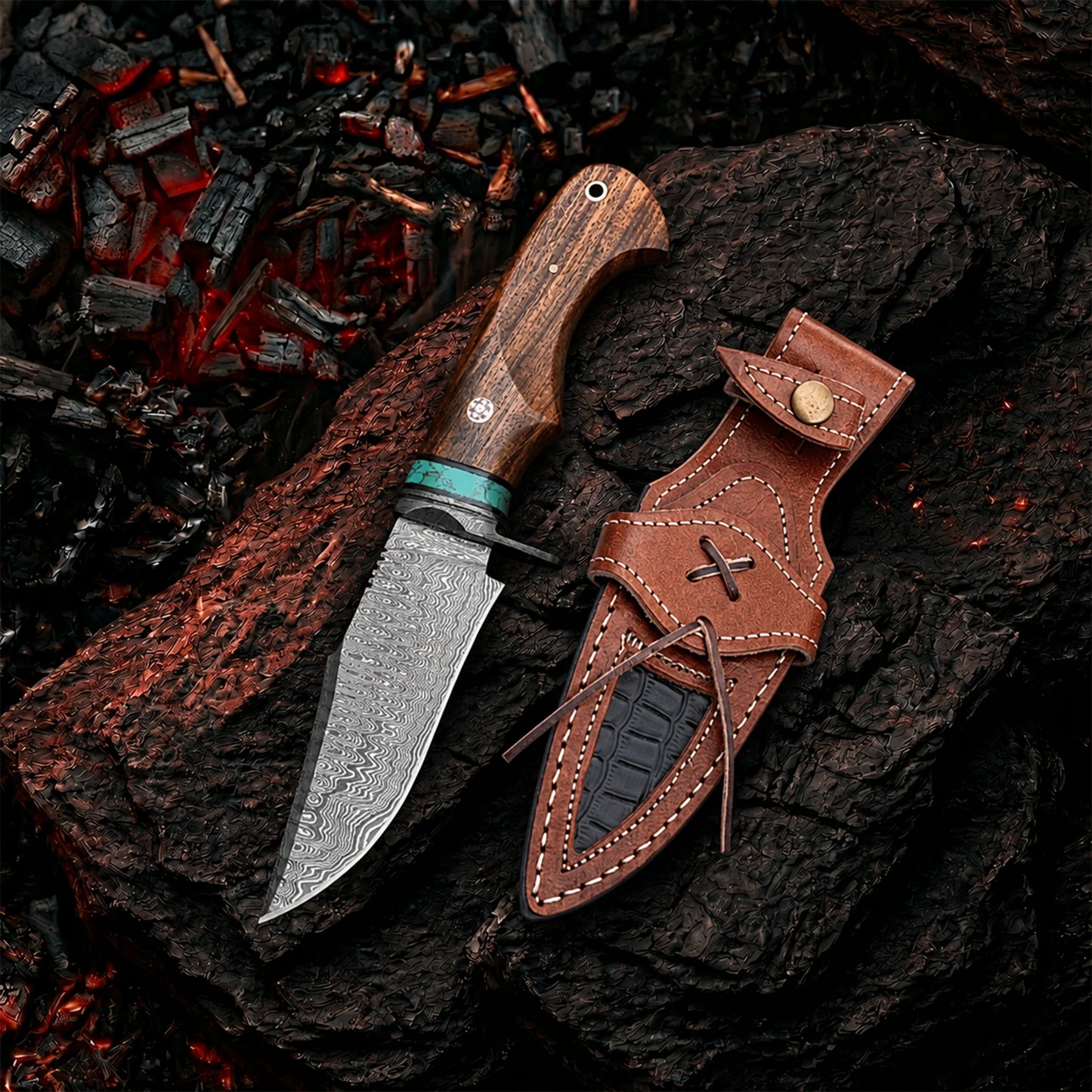 10′ Handmade Damascus Steel Knife with Leather Sheath | MLK-011