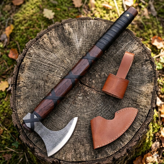18 inch Vikings axe with leather sheath and holster