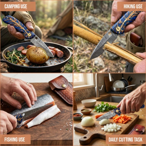7.2′ Handmade Damascus Steel Pocket Knife with Leather Sheath Pine Cone Handle | PC-001-BL