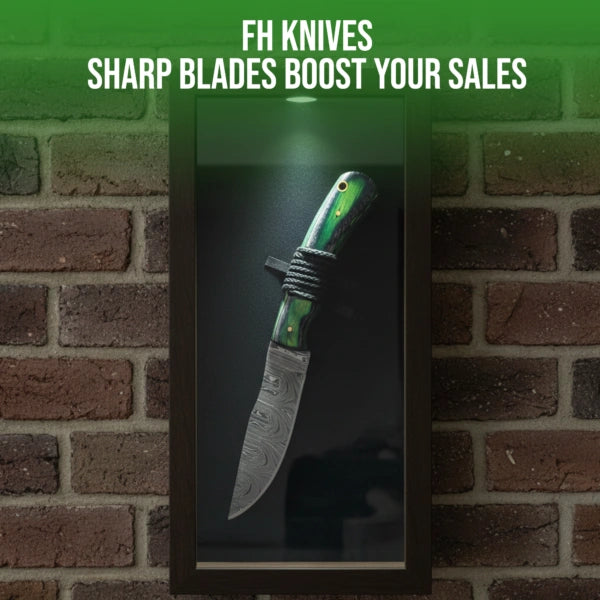 9′ Handmade Damascus Steel Green Wood & Survival Rope Handle Knife with Leather Sheath | SV-001-GN
