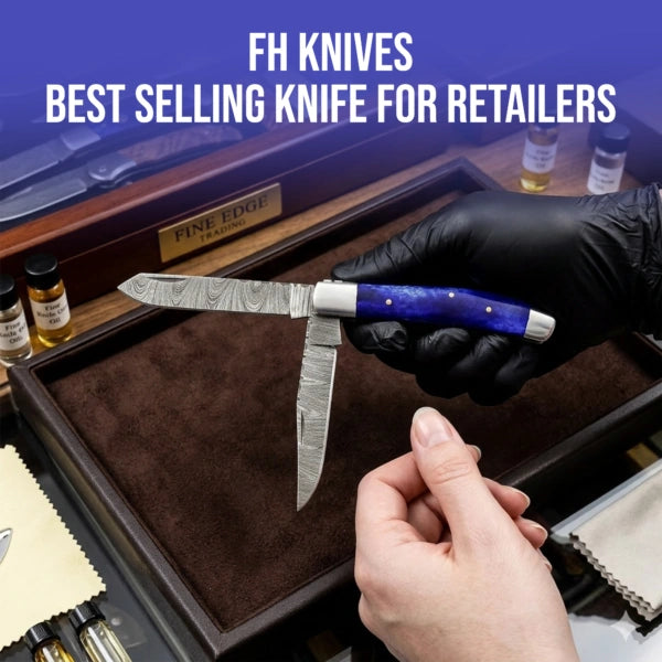 7.5′ Handmade Damascus Steel Mediterranean Blue Bone Handle Pocket Knife with Leather Sheath | TRP-001-BL