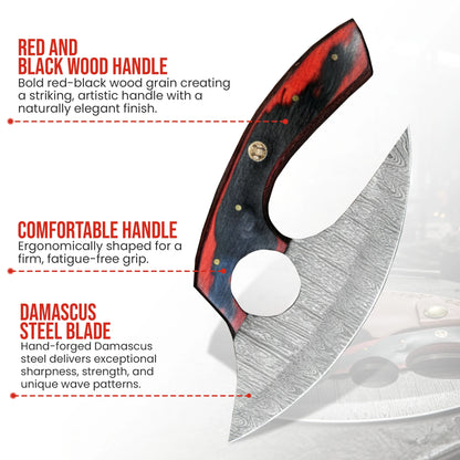 6′ Handmade Damascus Steel Ulu Knife Pizza Cutter with Leather Sheath | UR-001