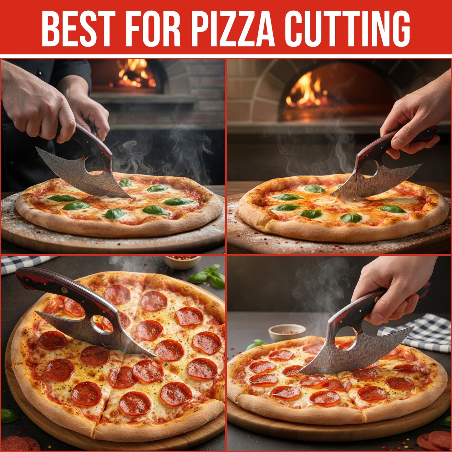 6′ Handmade Damascus Steel Ulu Knife Pizza Cutter with Leather Sheath | UR-001