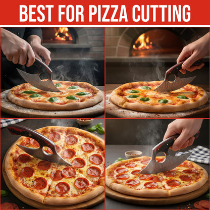 6′ Handmade Damascus Steel Ulu Knife Pizza Cutter with Leather Sheath | UR-001