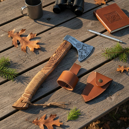 19 inch Vikings axe with leather sheath and holster
