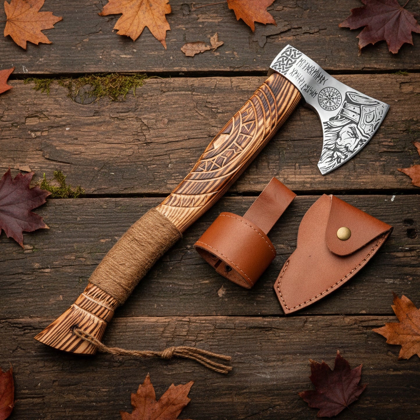 19 inch Vikings axe with leather sheath and holster