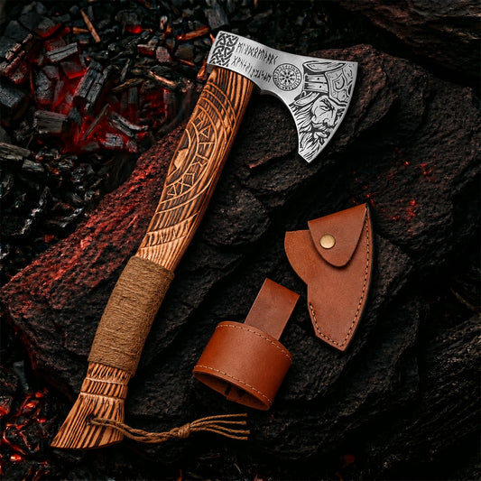 19 inch Vikings axe with leather sheath and holster