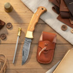 6.5' Handmade Damascus Steel Pocket Knife with Leather Sheath