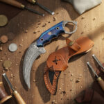 7.5' Handmade Damascus Steel Karambit Knife With Leather Sheath