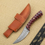 8' Handmade Damascus Steel Hunting Knife with Leather Sheath | DM-001-RD