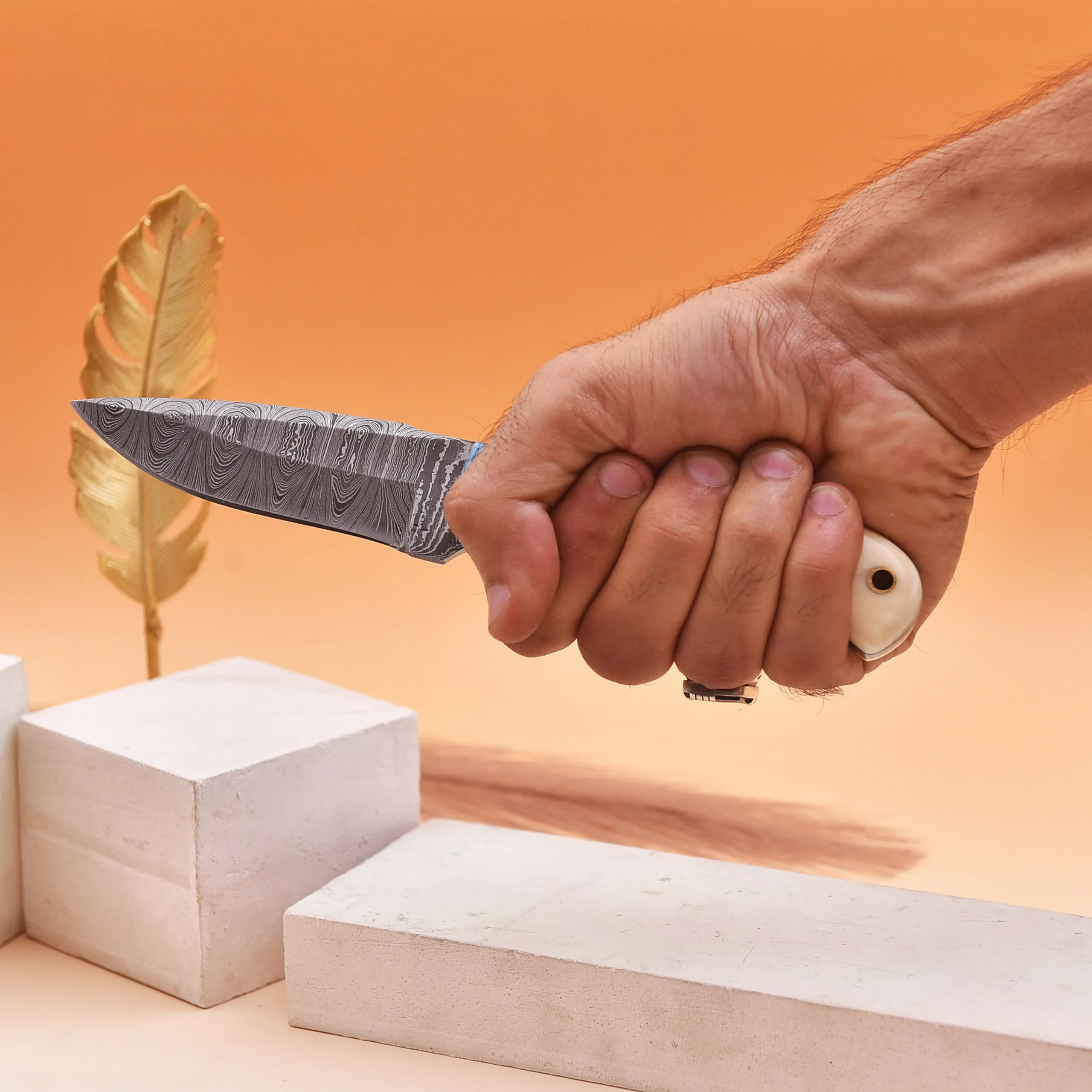 8' Handmade Damascus Steel Bone Handle Knife with Leather Sheath | DM-004-BB - Image 4