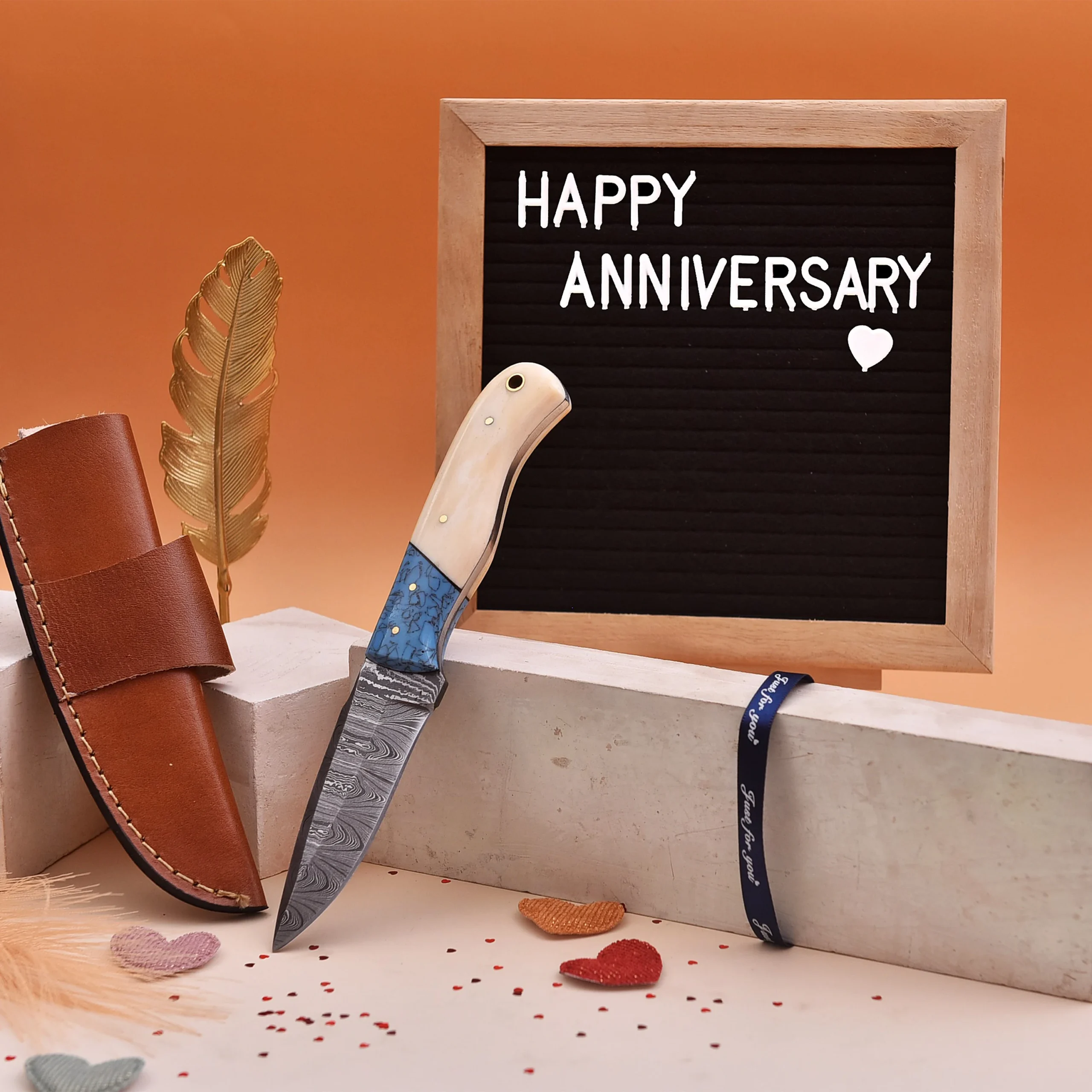 8' Handmade Damascus Steel Bone Handle Knife with Leather Sheath | DM-004-BB - Image 7