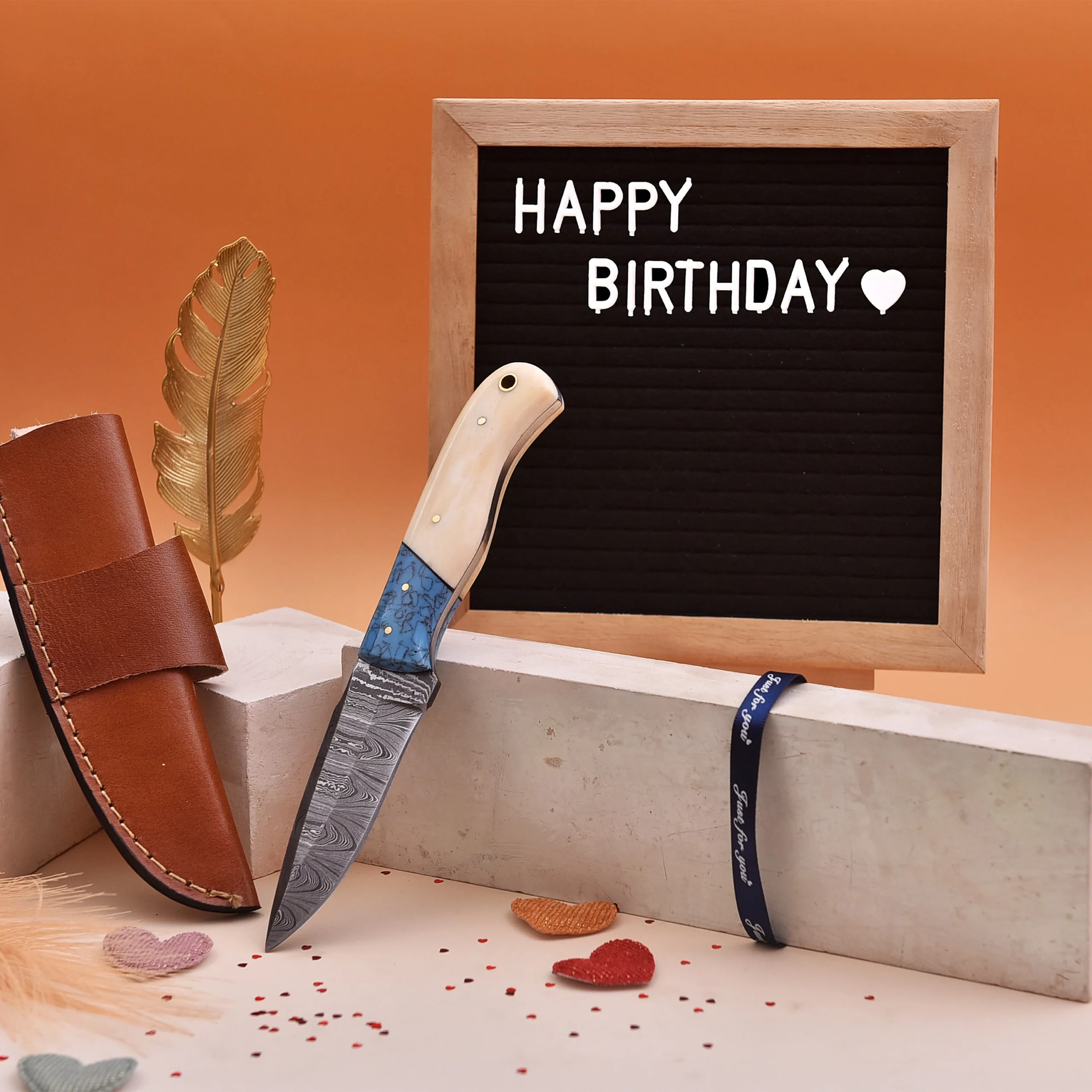 8' Handmade Damascus Steel Bone Handle Knife with Leather Sheath | DM-004-BB - Image 8