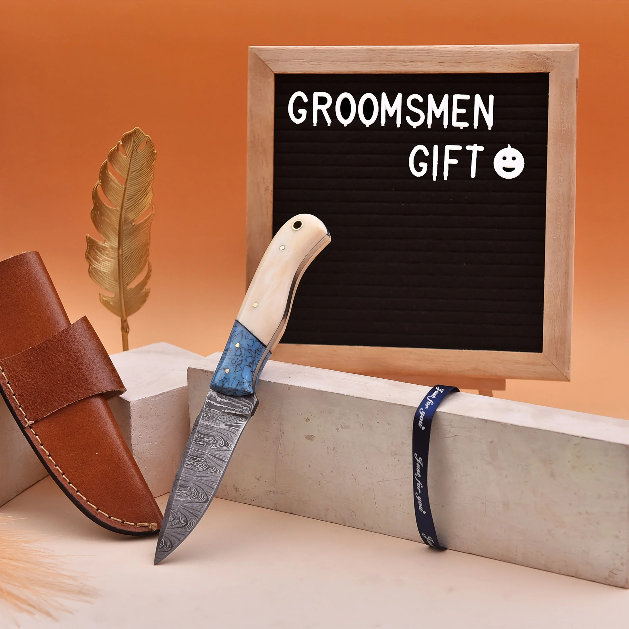 8' Handmade Damascus Steel Bone Handle Knife with Leather Sheath | DM-004-BB - Image 9