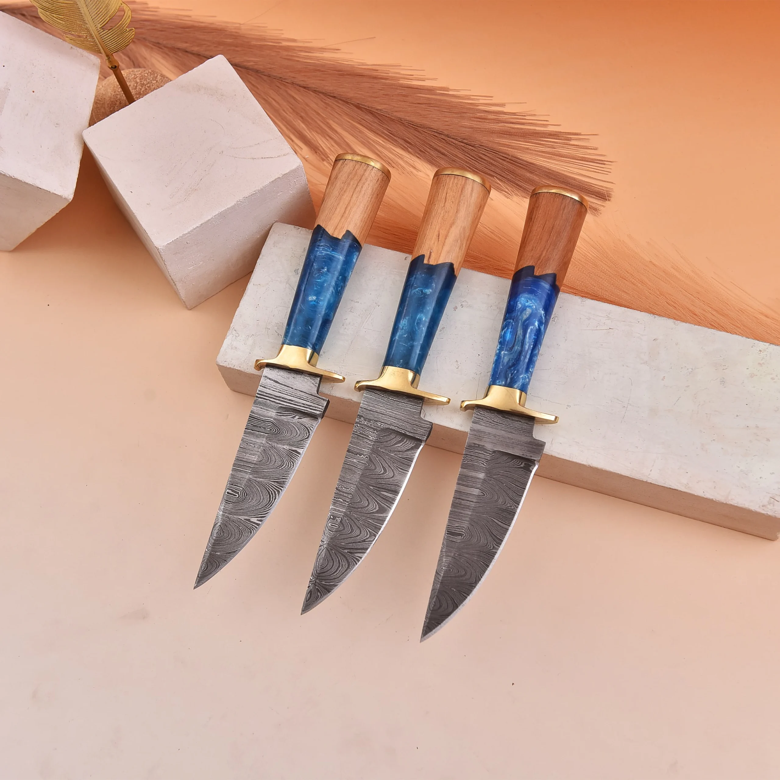 8' Handmade Damascus Steel Sea Shore themed Handle Knife with Leather Sheath | HO-001-BL - Image 3