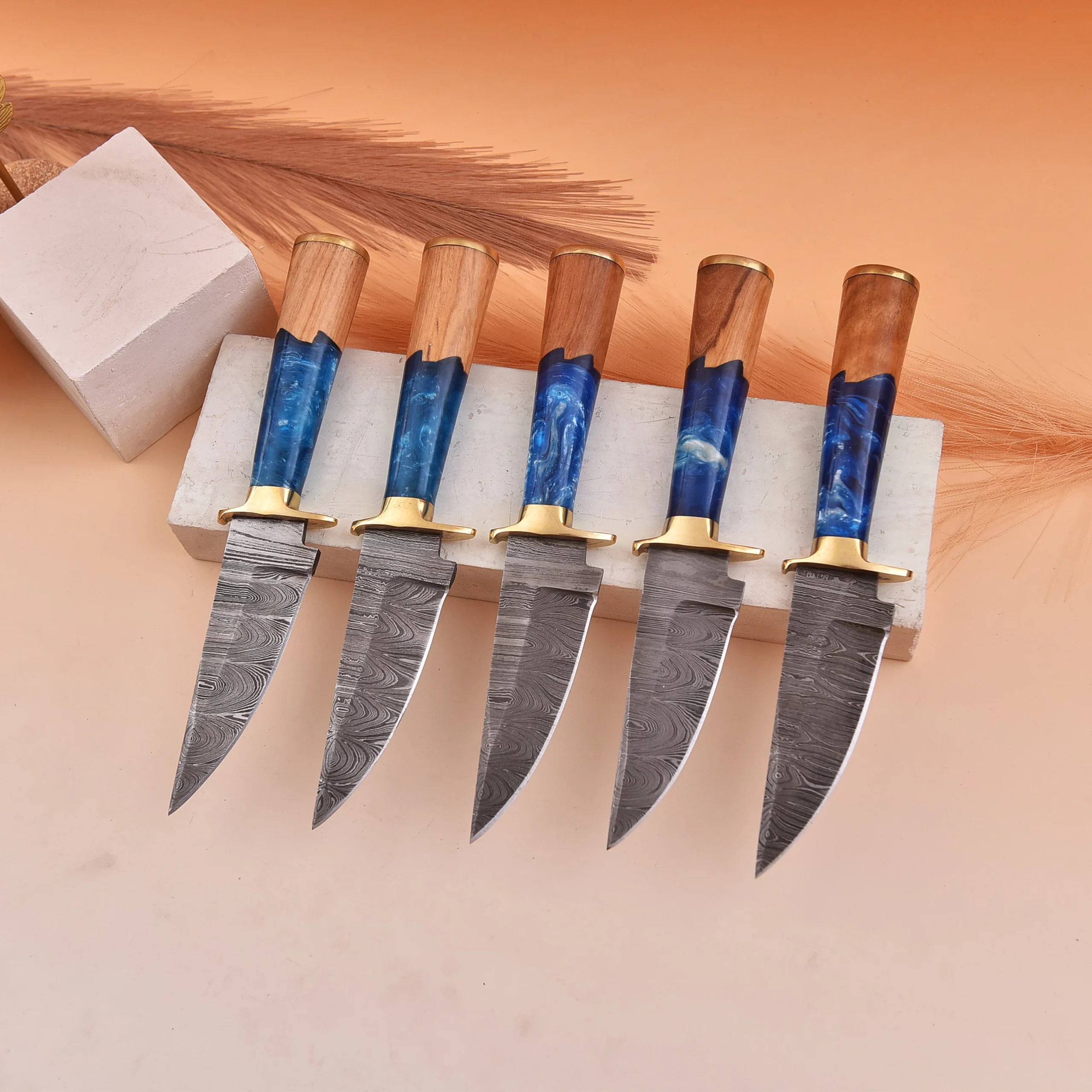 8' Handmade Damascus Steel Sea Shore themed Handle Knife with Leather Sheath | HO-001-BL - Image 4