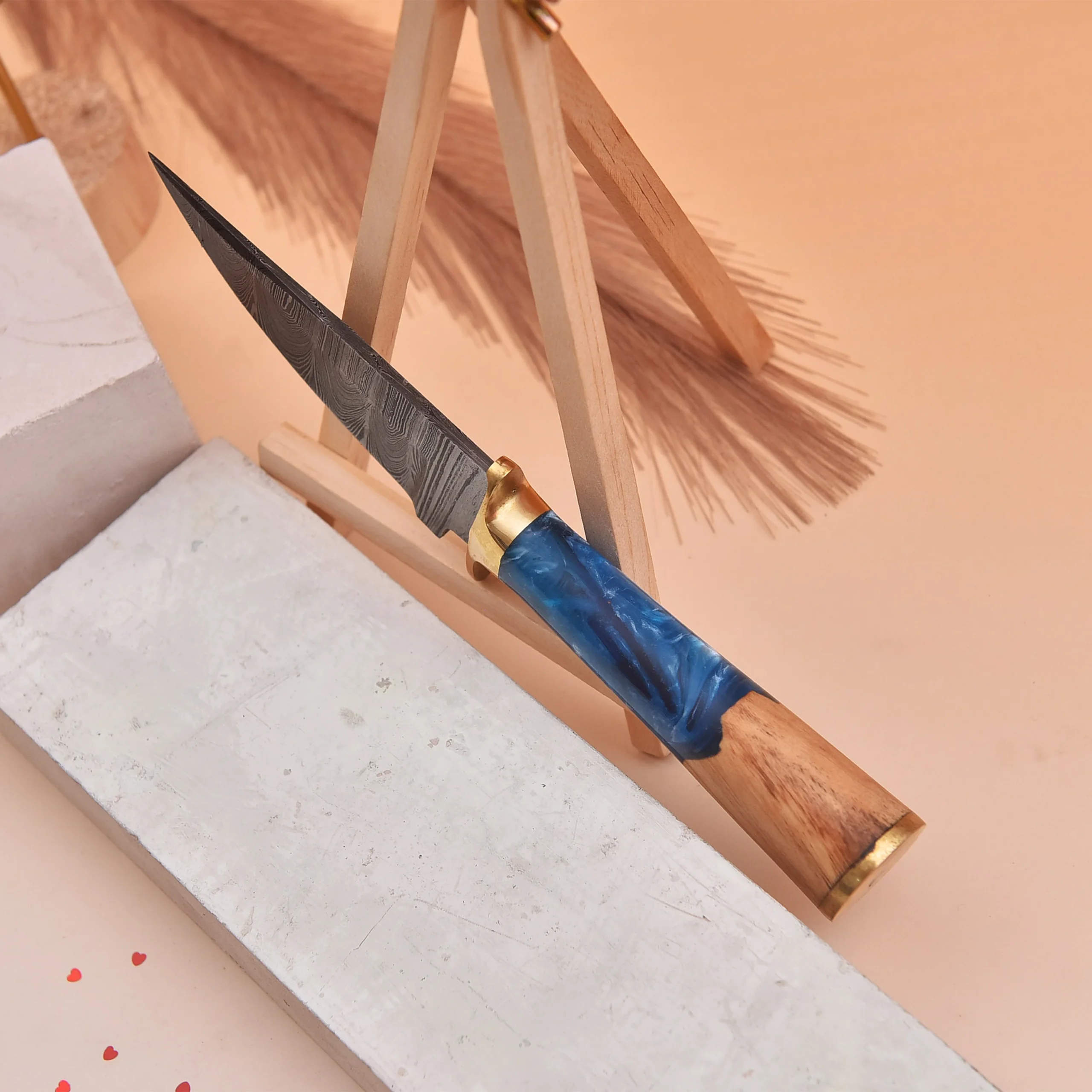 8' Handmade Damascus Steel Sea Shore themed Handle Knife with Leather Sheath | HO-001-BL - Image 5