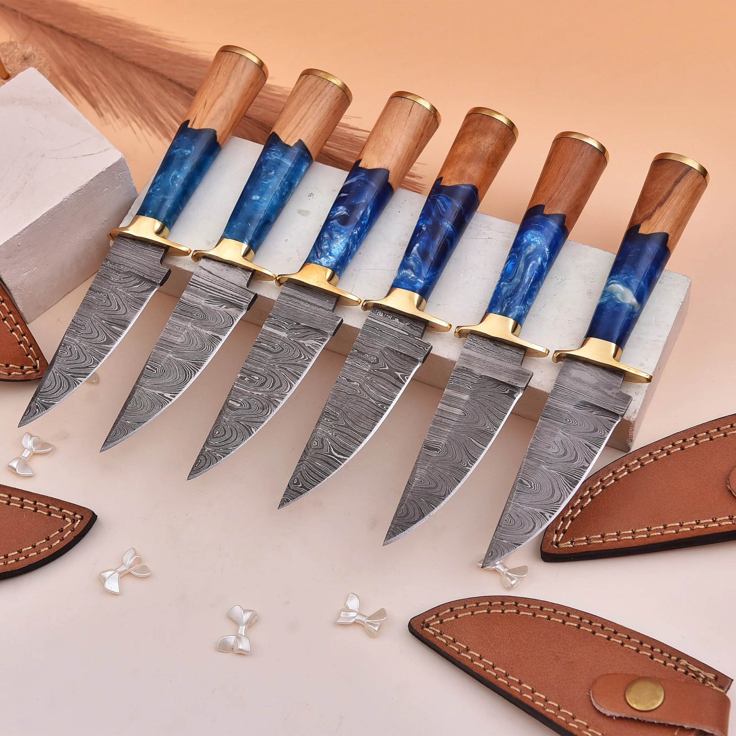 8' Handmade Damascus Steel Sea Shore themed Handle Knife with Leather Sheath | HO-001-BL - Image 2