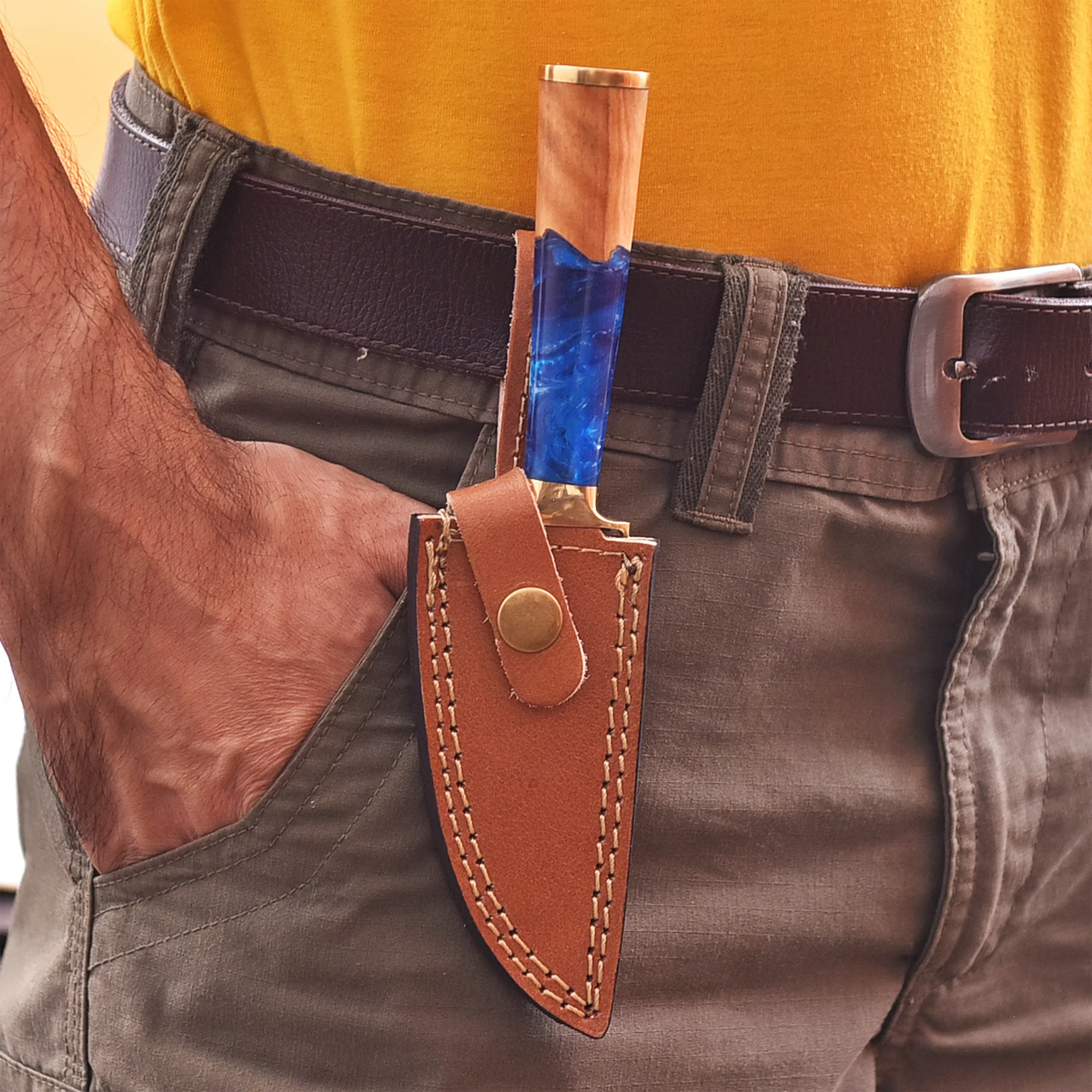 8' Handmade Damascus Steel Sea Shore themed Handle Knife with Leather Sheath | HO-001-BL - Image 7