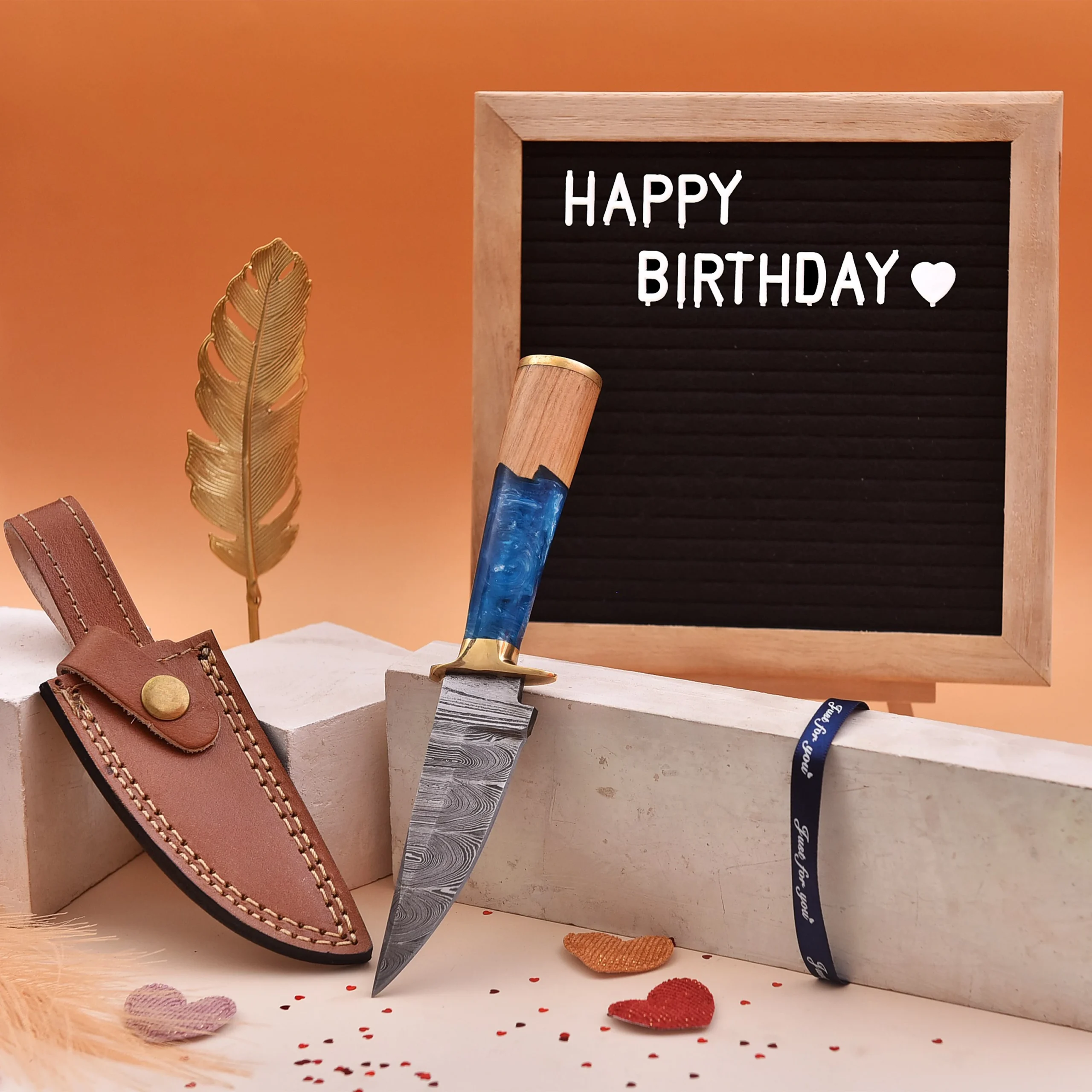 8' Handmade Damascus Steel Sea Shore themed Handle Knife with Leather Sheath | HO-001-BL - Image 9