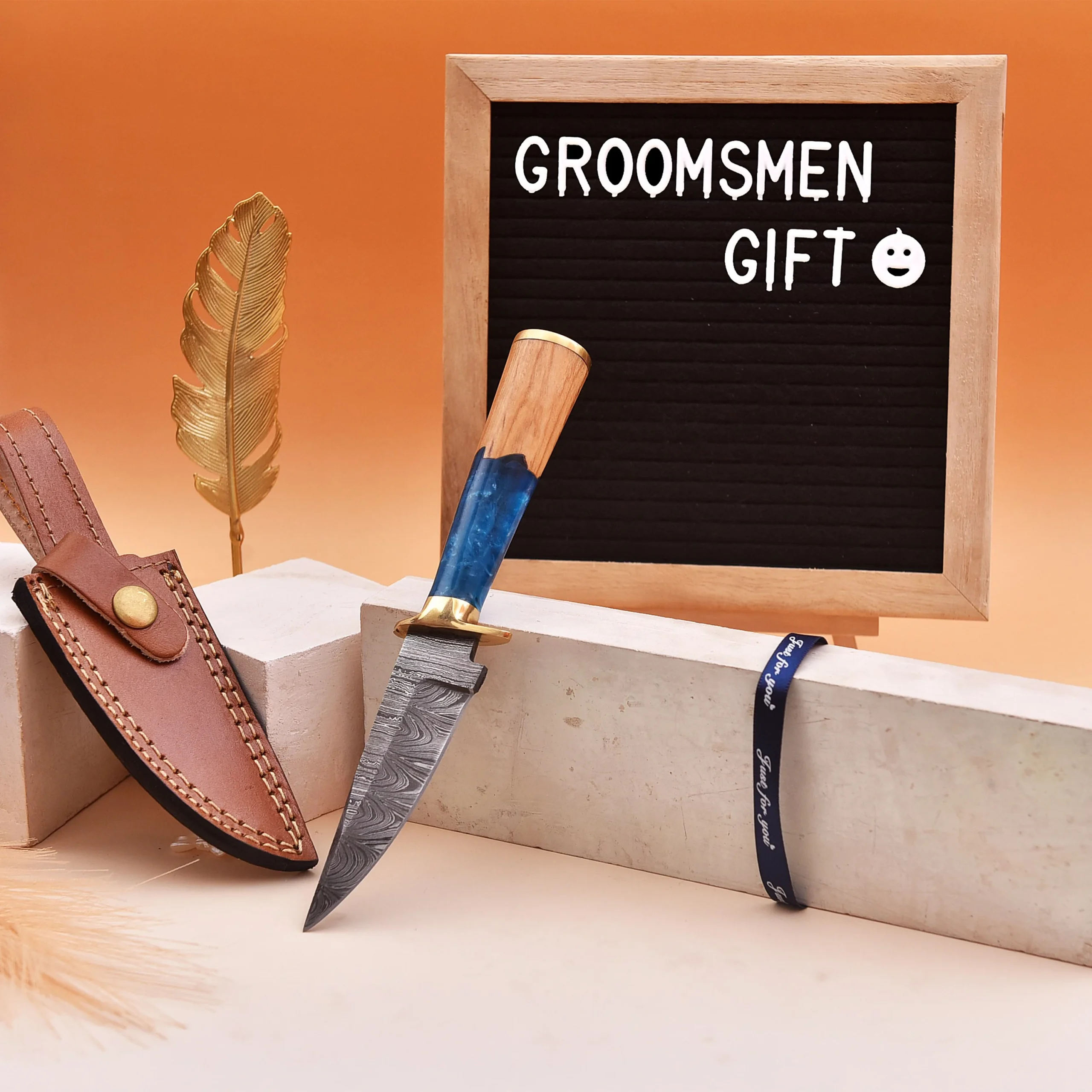 8' Handmade Damascus Steel Sea Shore themed Handle Knife with Leather Sheath | HO-001-BL - Image 10