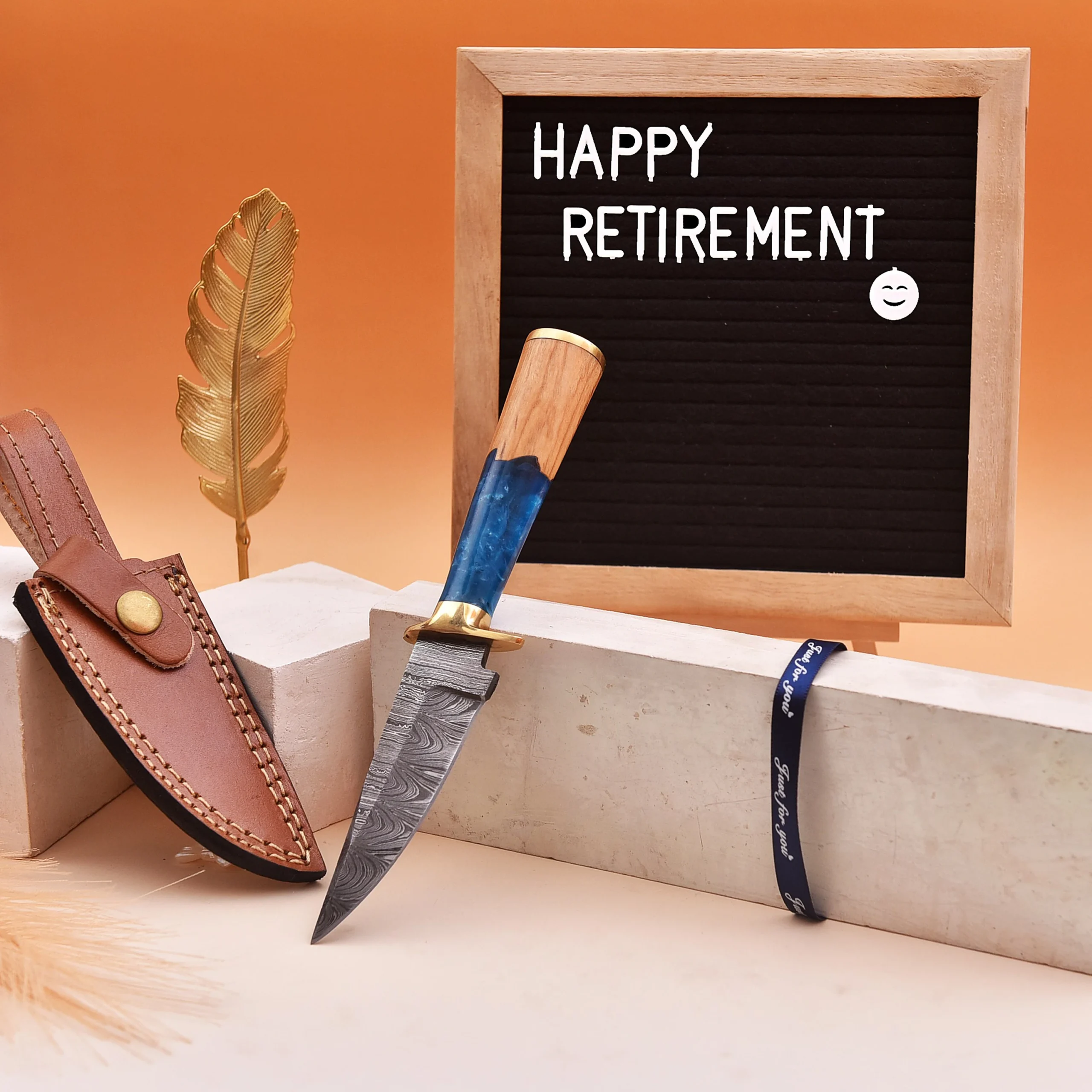 8' Handmade Damascus Steel Sea Shore themed Handle Knife with Leather Sheath | HO-001-BL - Image 11