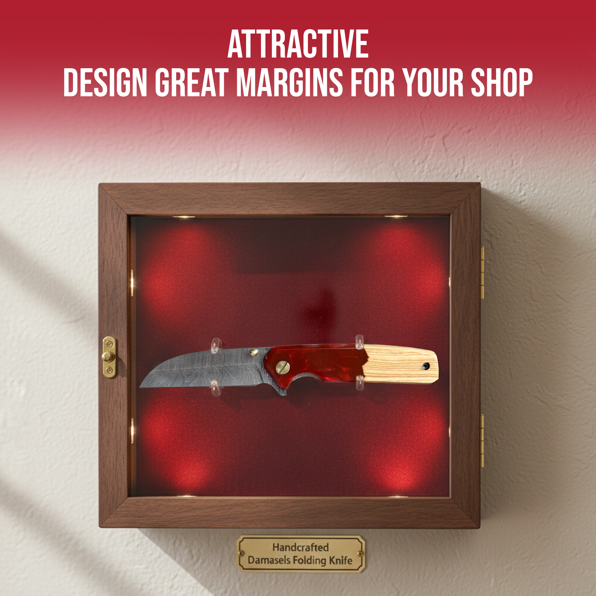 7.5' Handmade Damascus Steel Olive Wood & Red Resin Handle Pocket Knife with Leather Sheath | BF-07-WR - Image 4