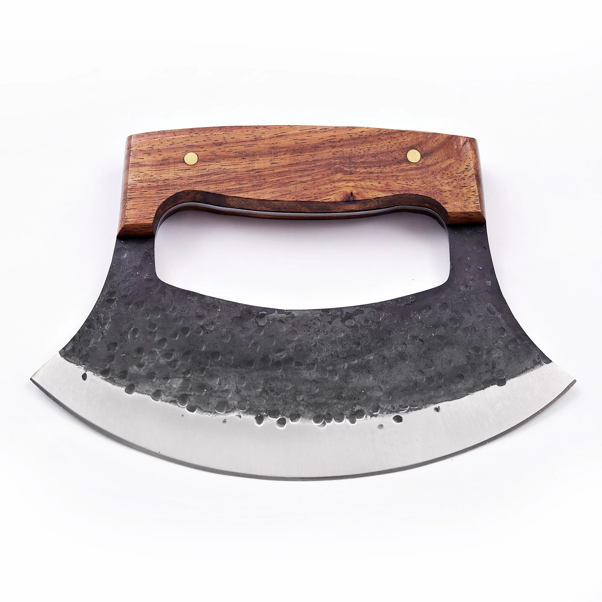 7' Hammered Black Coated Stainless Steel Wooden Pizza Cutter Ulu Knife with Leather Sheath | UR-002 - Image 11
