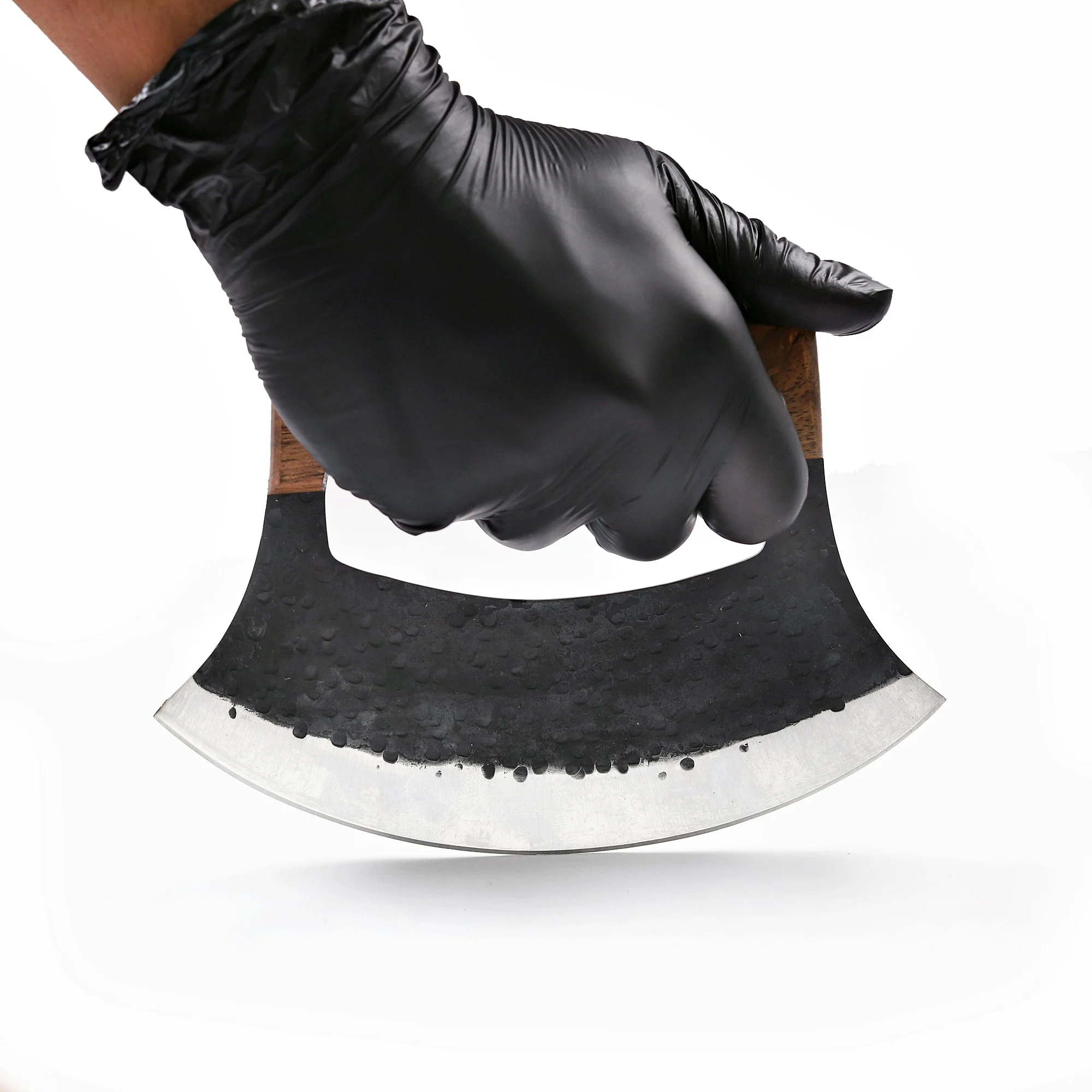7' Hammered Black Coated Stainless Steel Wooden Pizza Cutter Ulu Knife with Leather Sheath | UR-002 - Image 13