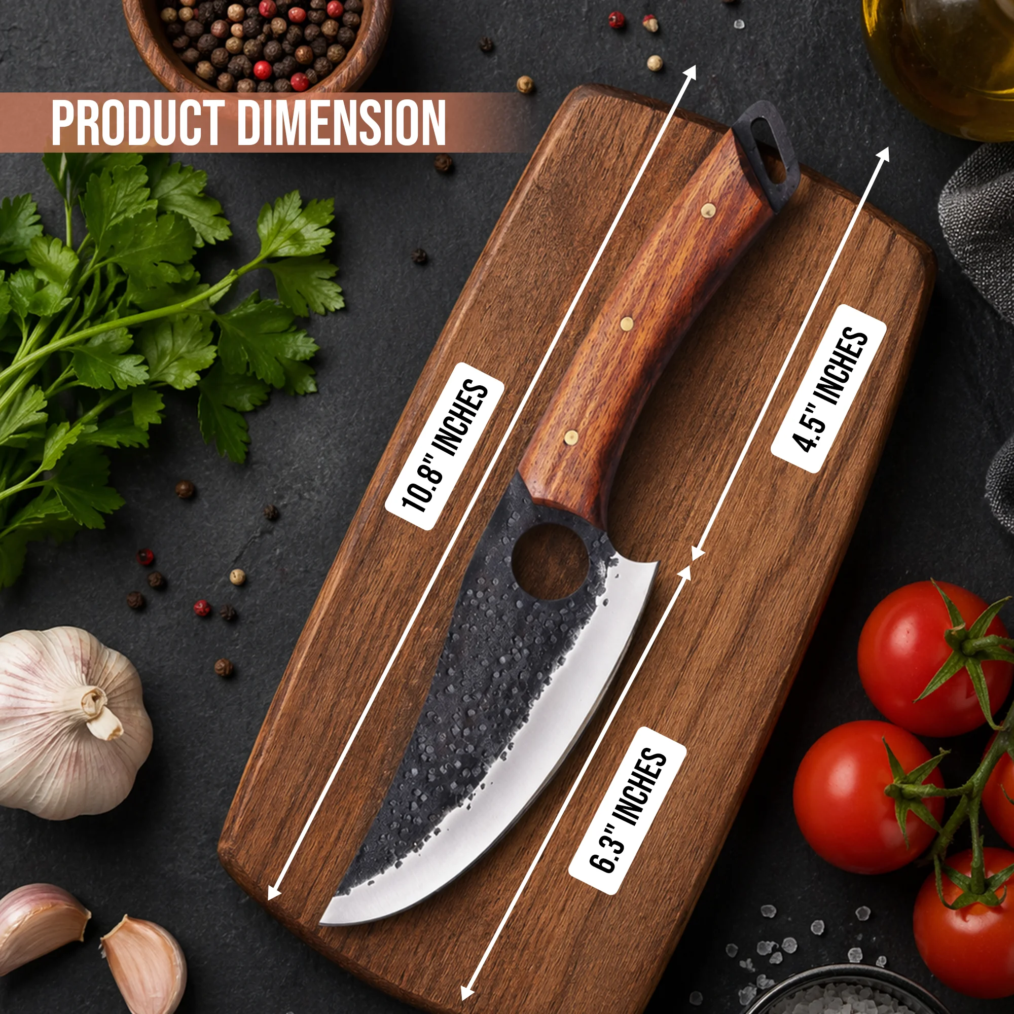 10.8' Hand Forged Stainless Steel Walnut Wood Handle Kitchen Knife with Leather Sheath | CH-001 - Image 3