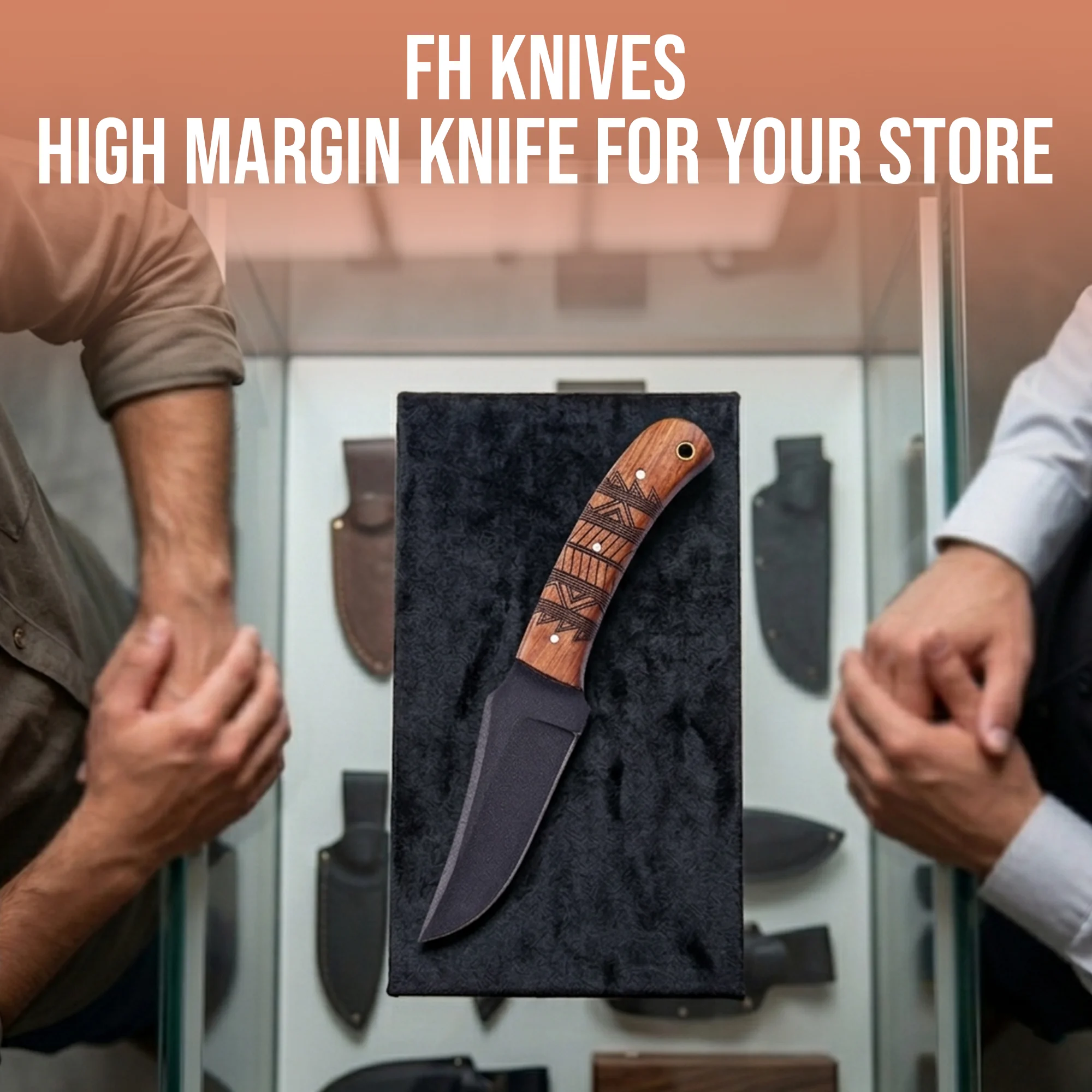 8' Black Coated Stainless Steel Artistic Engraving Walnut Wood Handle Knife with Leather Sheath | WD-001-BK - Image 6