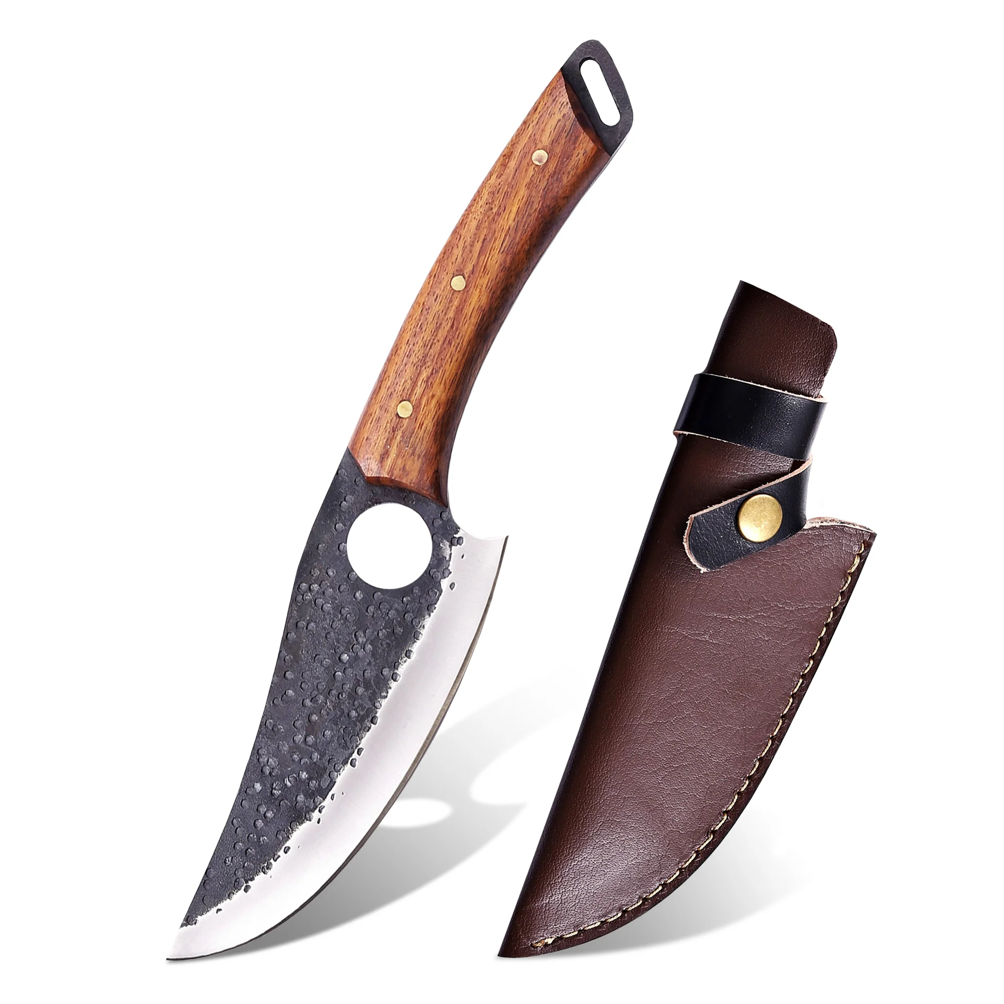 10.8' Hand Forged Stainless Steel Walnut Wood Handle Kitchen Knife with Leather Sheath | CH-001 - Image 7